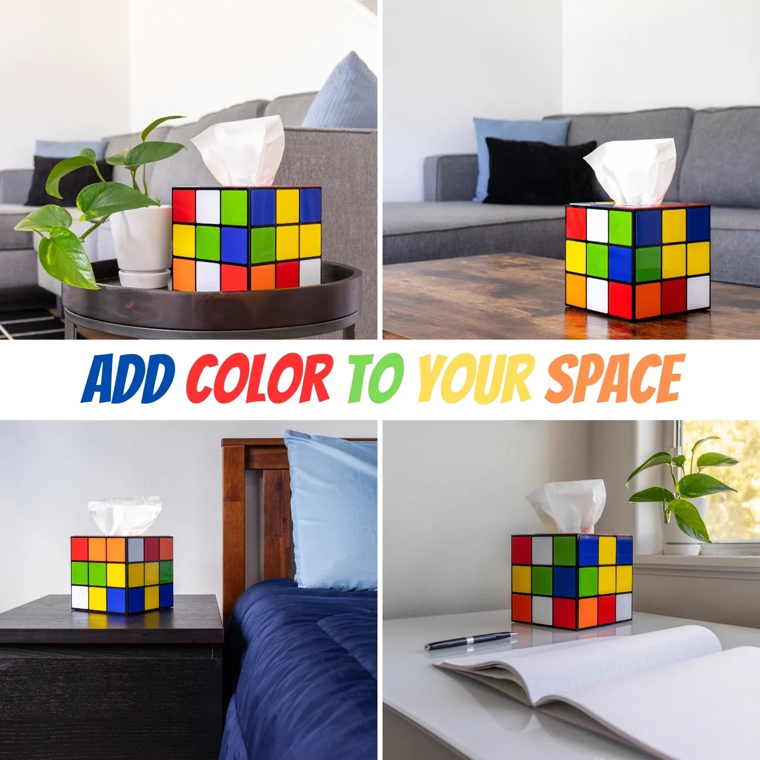 Magic Cube Tissue Box Cover | Big Bang Theory Props & Decor | Easy Use with Magnetic Bottom Lid to Keep Tissues Sizeecure