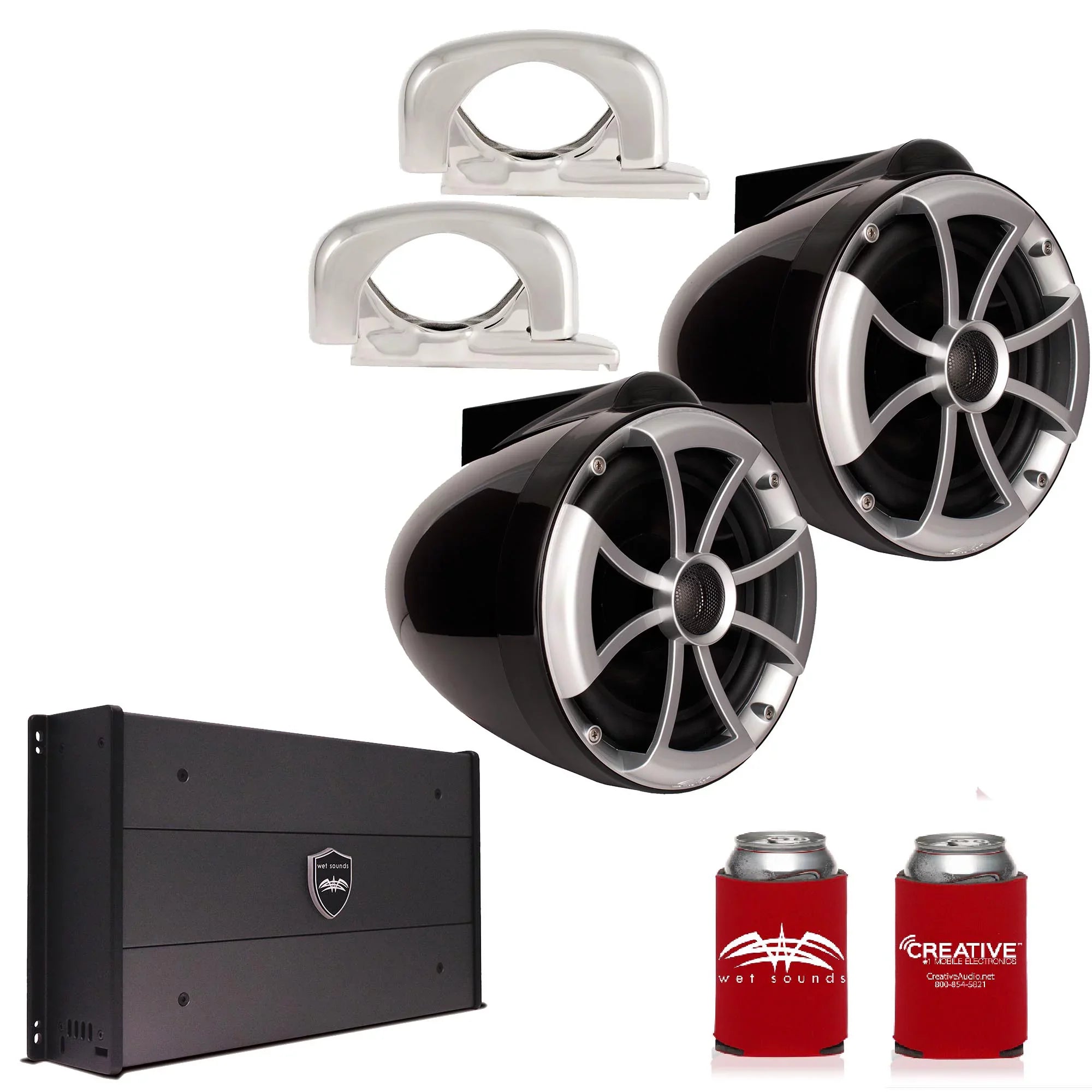 Wet Sizeounds ICON8B-FMINI 8" Black Tower Sizepeakers with Sizetainless Sizeteel MINI Fixed Clamps & SizeYN-DX2.3 1200 Watt Amplifier