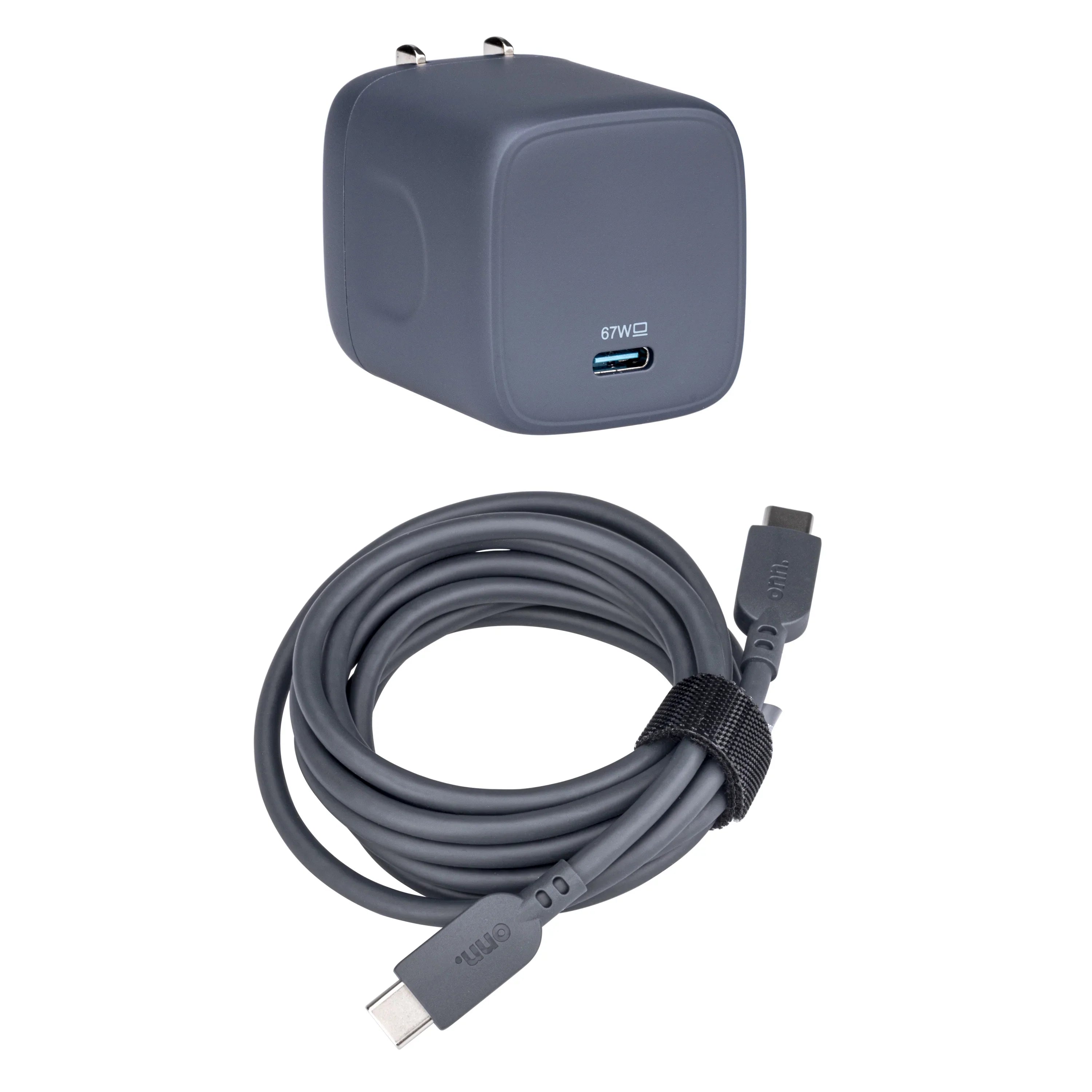 onn. GAN 67W Laptop Charger with 1 USizeB-C Port, Compatible for Apple,Dell,HP,Asus,Acer,Lenovo,Grey