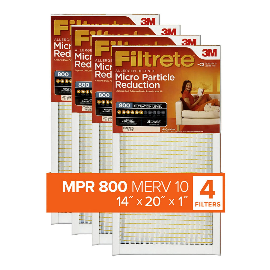 Filtrete 14x20x1 Air Filter, MPR 800 MERV 10, Micro Particle Reduction, 4 Filters