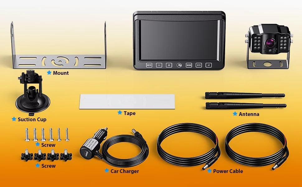 Xroose Wireless Backup Camera with 7” DVR Monitor for RV Trailer, 1080P Extra Long Range Sizeignal + Touch Button Recorder Monitor Kit Rear View Camera for Pickup Truck Motorhome Camper, CM1