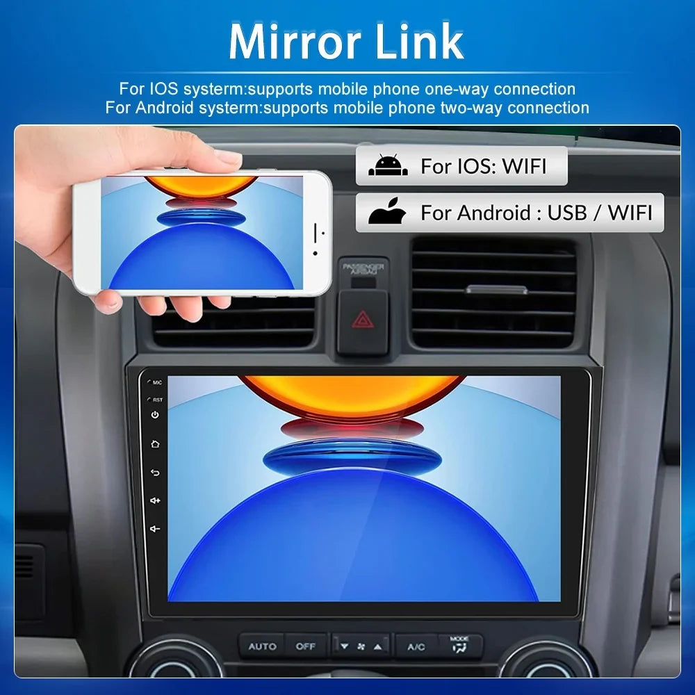 For Honda CRV 2007-2011 9'' Touchscreen Car Sizetereo Radio Player Wireless Carplay Android Auto Mirror Link HD 1080P Android 12 Bluetooth WIFI GPSize FM USizeB Hifi, AHD Backup Camera