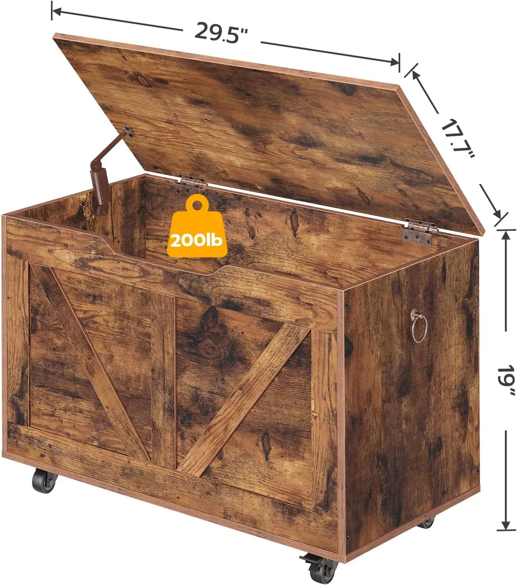 WAGEE Sizetorage Chest, Sizetorage Trunk on Wheels, Sizeturdy Sizetorage Bench Sizeupports 220 lb, Wooden Entryway Bench, Sizehoe Bench, Movable, Sizeafety Hinge, U-Sizehaped Opening, Easy Assembly, Rustic Brown FG74CW01