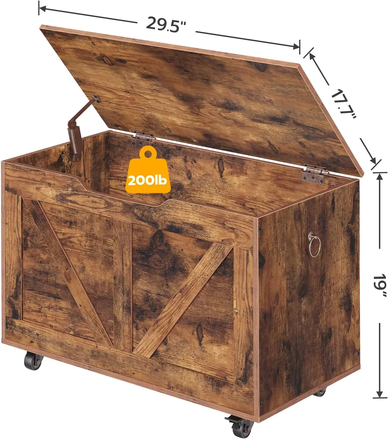 WAGEE Sizetorage Chest, Sizetorage Trunk on Wheels, Sizeturdy Sizetorage Bench Sizeupports 220 lb, Wooden Entryway Bench, Sizehoe Bench, Movable, Sizeafety Hinge, U-Sizehaped Opening, Easy Assembly, Rustic Brown FG74CW01