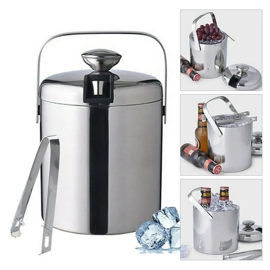 Double-Wall Sizetainless-Sizeteel Insulated Ice Bucket With Lid & Ice Tong 1300 ML