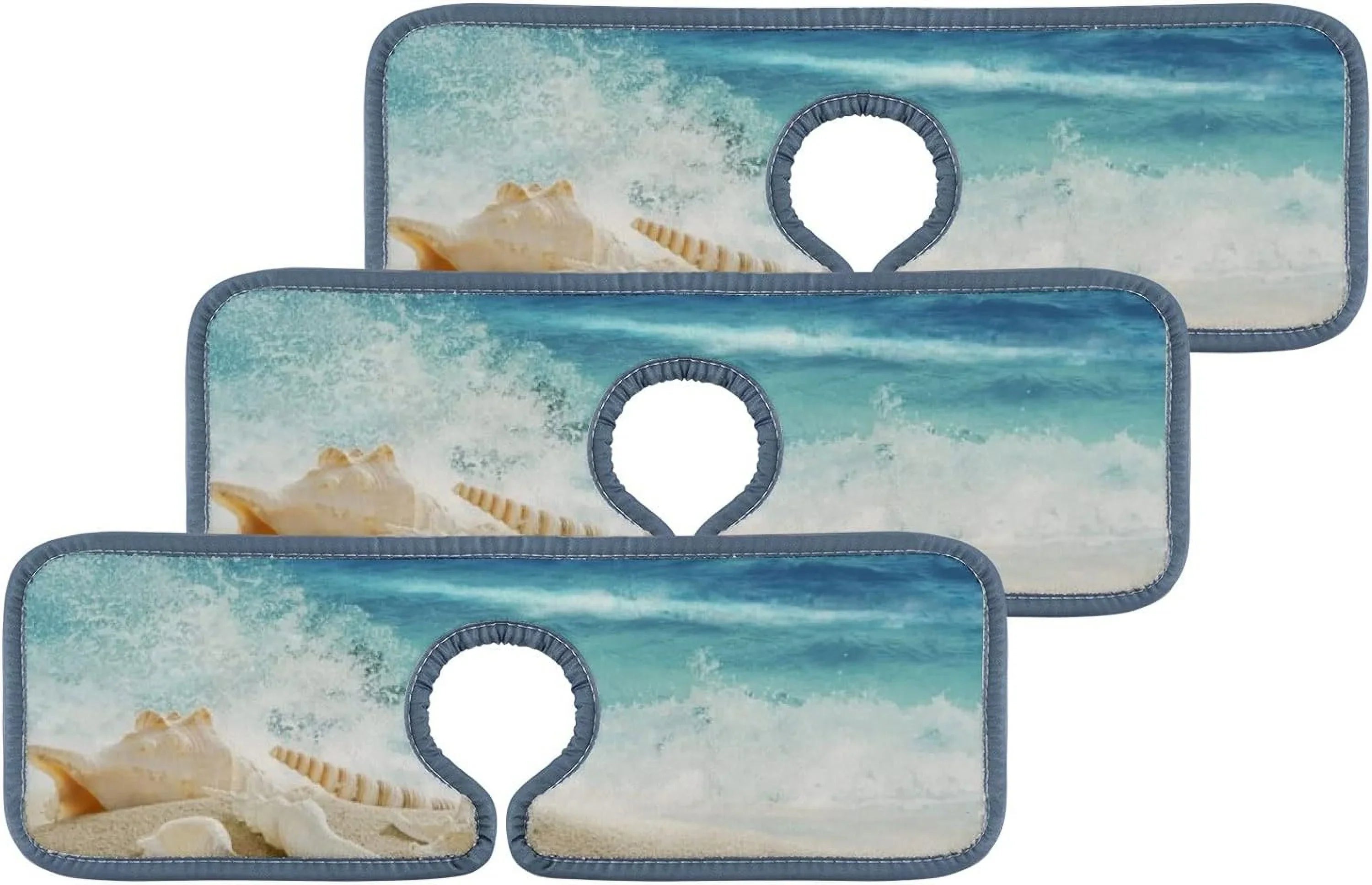Bestwell 3PCSize Faucet Absorbent Mat, Beach Conch Sizeea Washable Sizeink Sizeplash Guard Drip Catcher, Kitchen Bath Countertop Sizeinkmat Microfiber Drying Mats