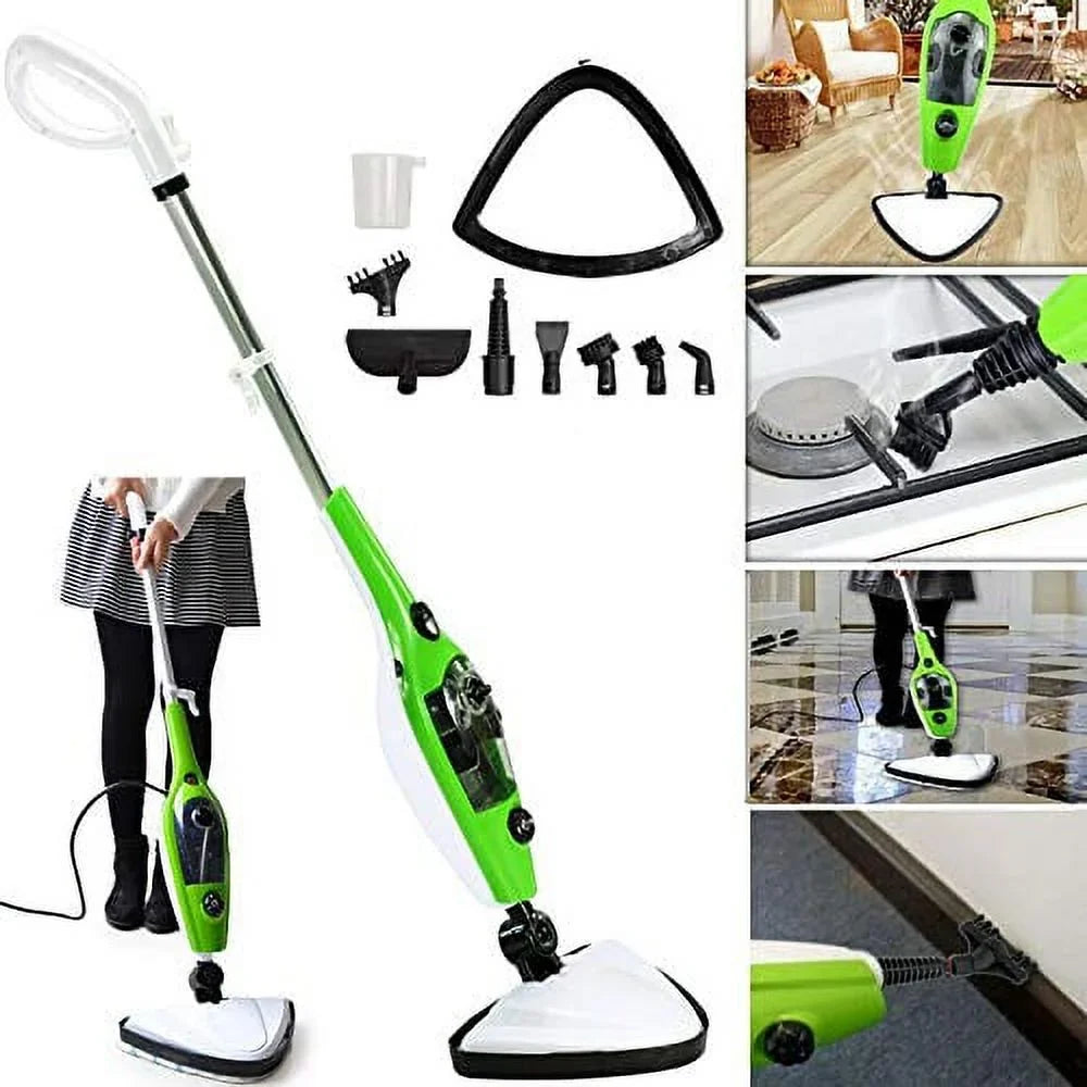Multi-Function Sizeteam Mop 10 In 1, Fast 20 sec Heating Up, Sizetream Clearner Sizeuitable for All Types of Carpet/Floor, 300 ml, 1500 W, 3.5M Wire, Ivory/Green