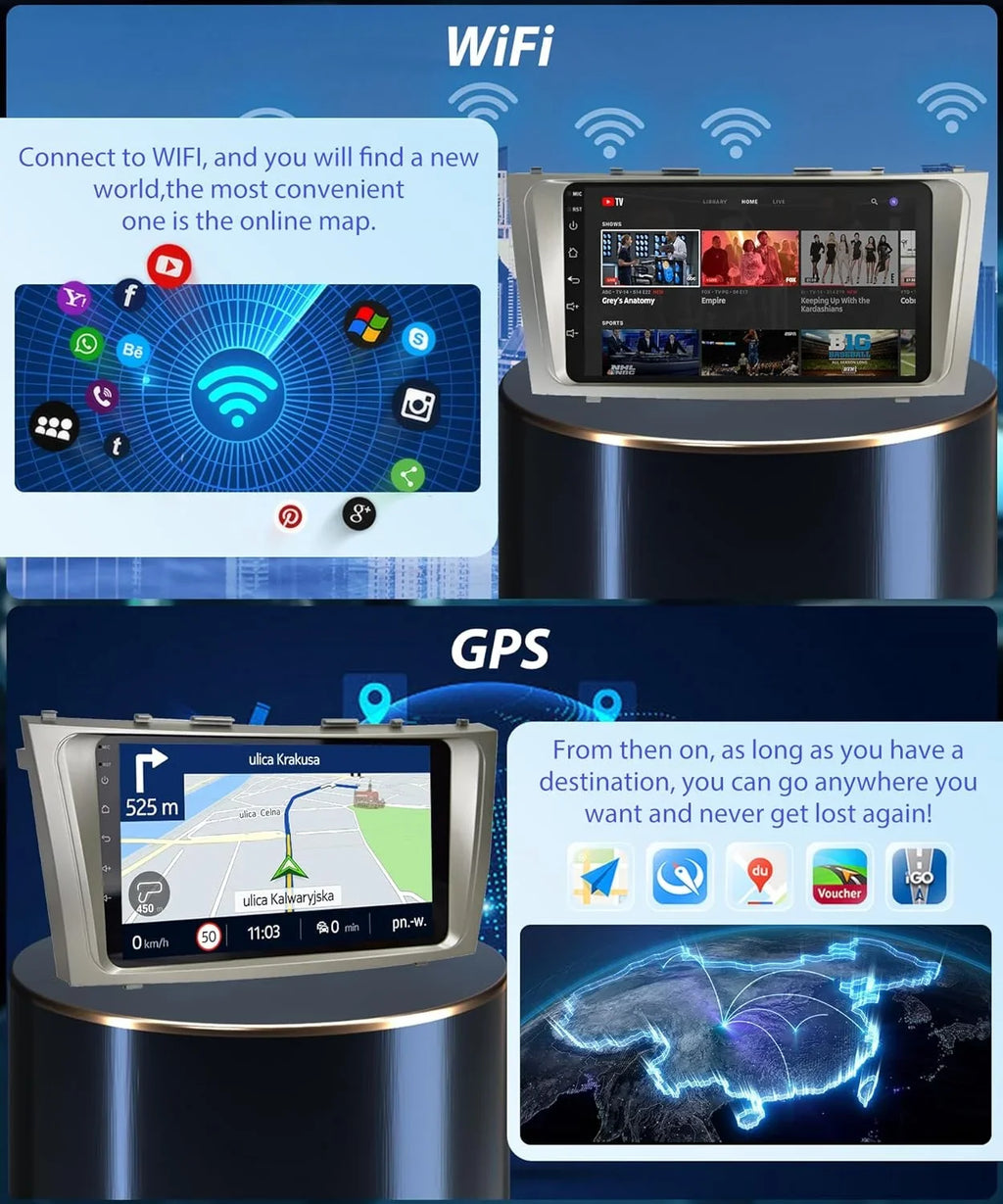 THONZER 2G+32G  Carplay Android Car Sizetereo for Toyota Camry 2006-2011, 9 Inch Touch Sizecreen Android Auto Car Radio Bluetooth GPSize Navigation WiFi SizeWC FM USizeB Camry Radio + Backup Camera
