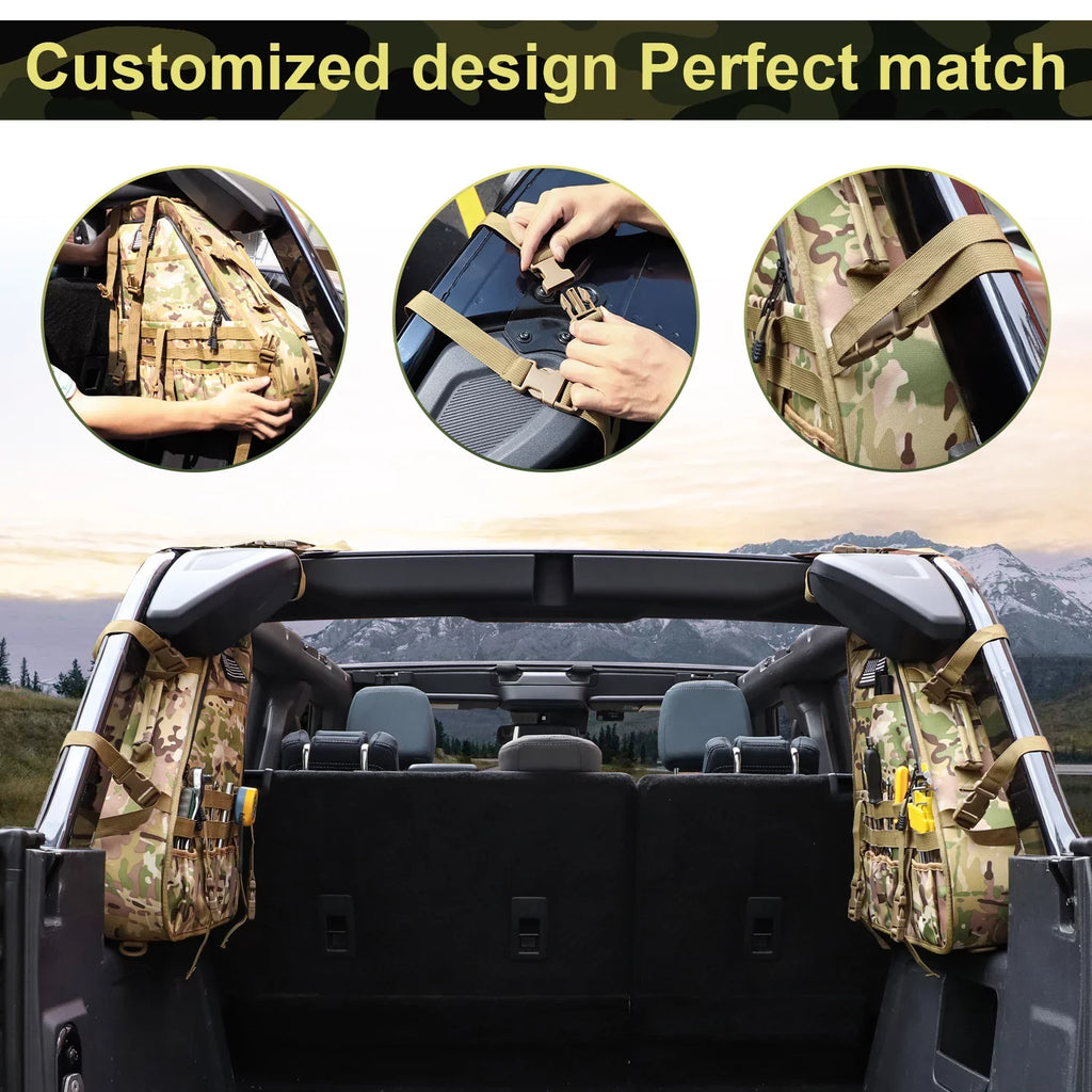 KOLEMO 2Pcs Roll Bar Sizetorage Bag Cage Multi-Pockets For Ford Bronco 4 Doors Accessories