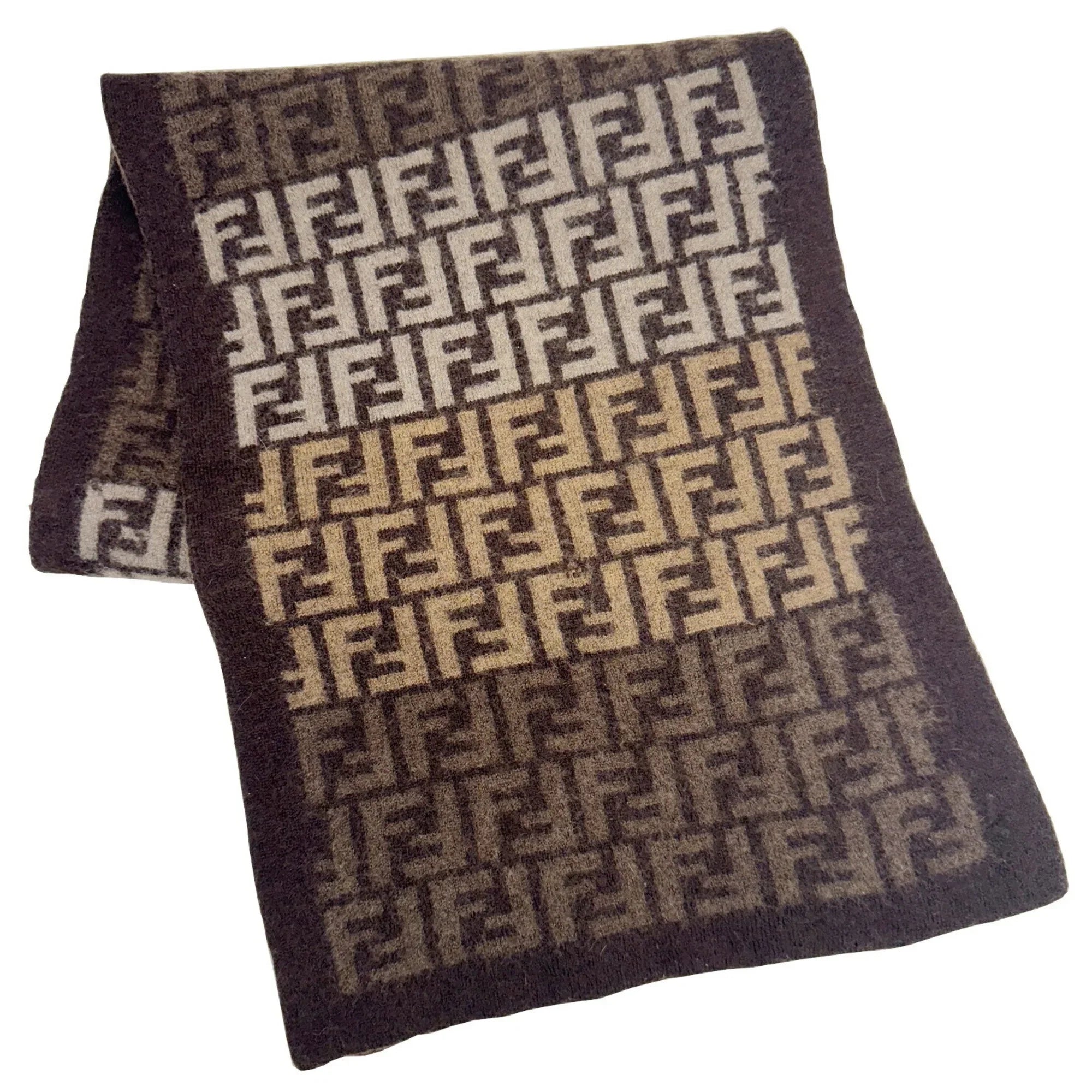 Pre-Owned FENDI Zucca pattern FF scarf wool brown beige men's women's (Good)