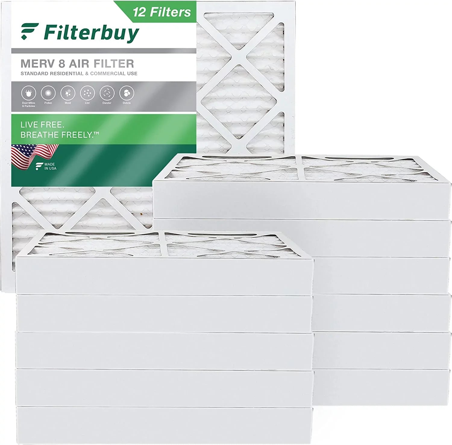 Filterbuy 20x20x4 MERV 8 Pleated HVAC AC Furnace Air Filters (12-Pack)