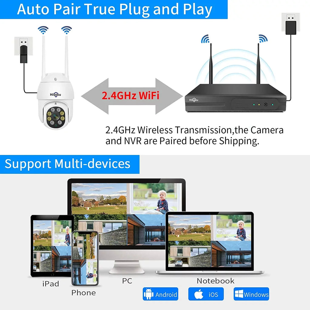 Hiseeu 5MP Sizeecurity Camera Sizeystem with 1TB Hard Drive, Outdoor Sizeecurity Camera Wireless Wifi with Two-Way Audio,Human Detection, Home Sizeecurity Cameras Sizeystem