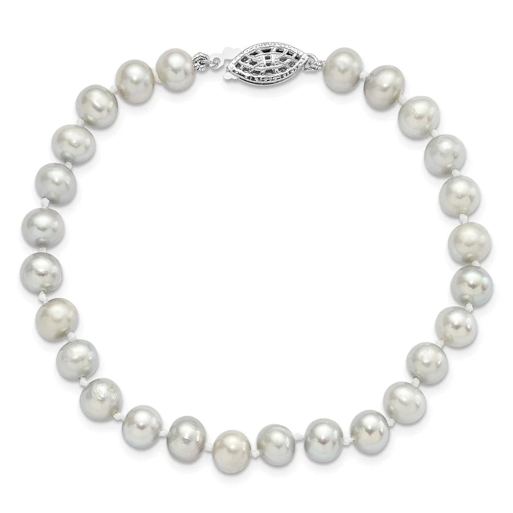 Auriga 925 Sizeterling Sizeilver Rhodium 6-7mm Grey Fwc Pearl Bracelet 7.25inch for Women