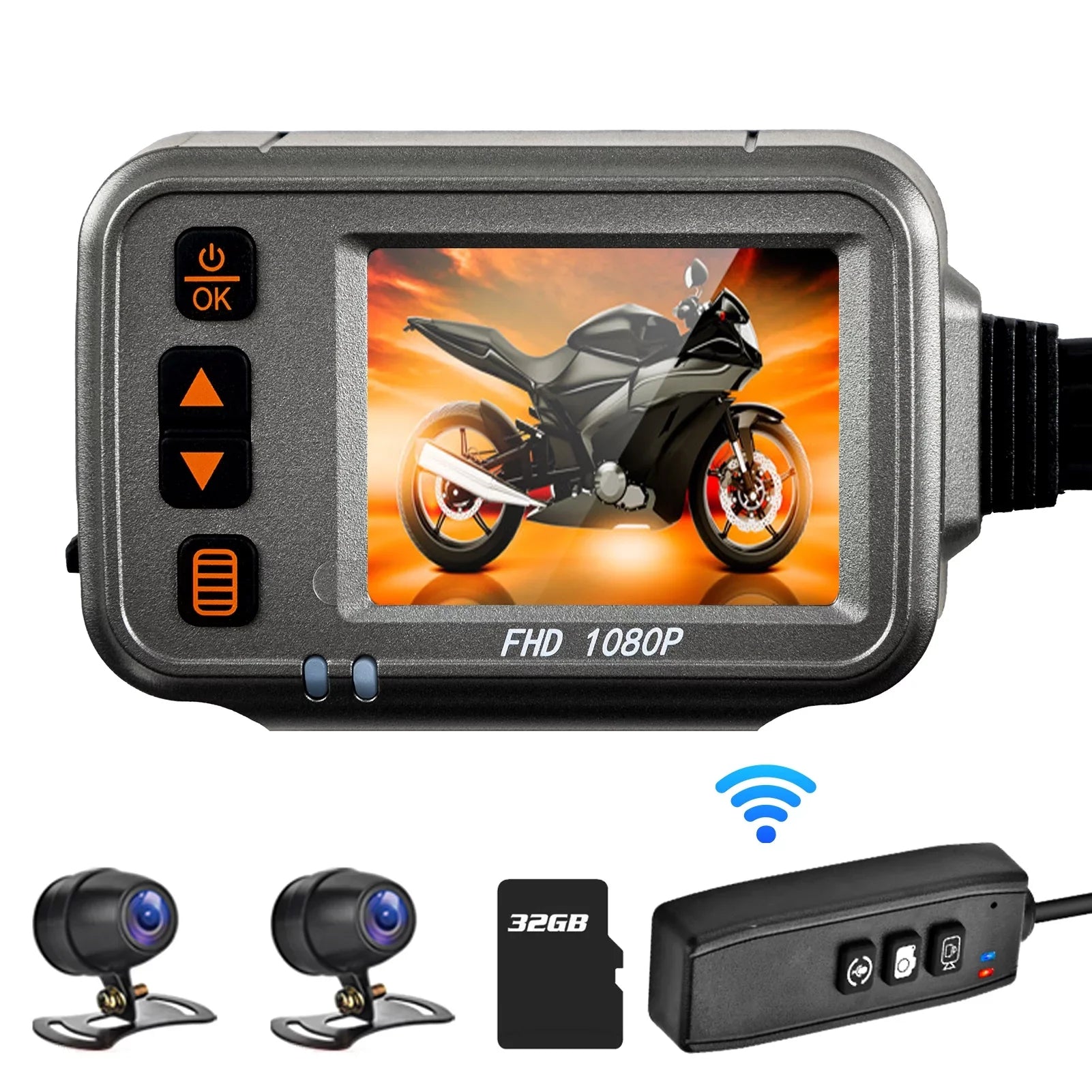 OWSizeOO Motorcycle Dash Cam,WiFi Dual 1080p Motorbike Camera ,120° Wide Angle,Parking , Timed Recording After Flameout Full Body Waterproof Night Vision With 32G storage card