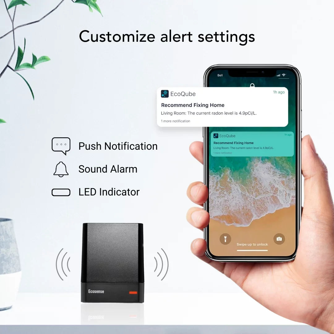 Ecosense Radon Gas Detector and Monitor with WiFi, EcoQube Model EQ100 W