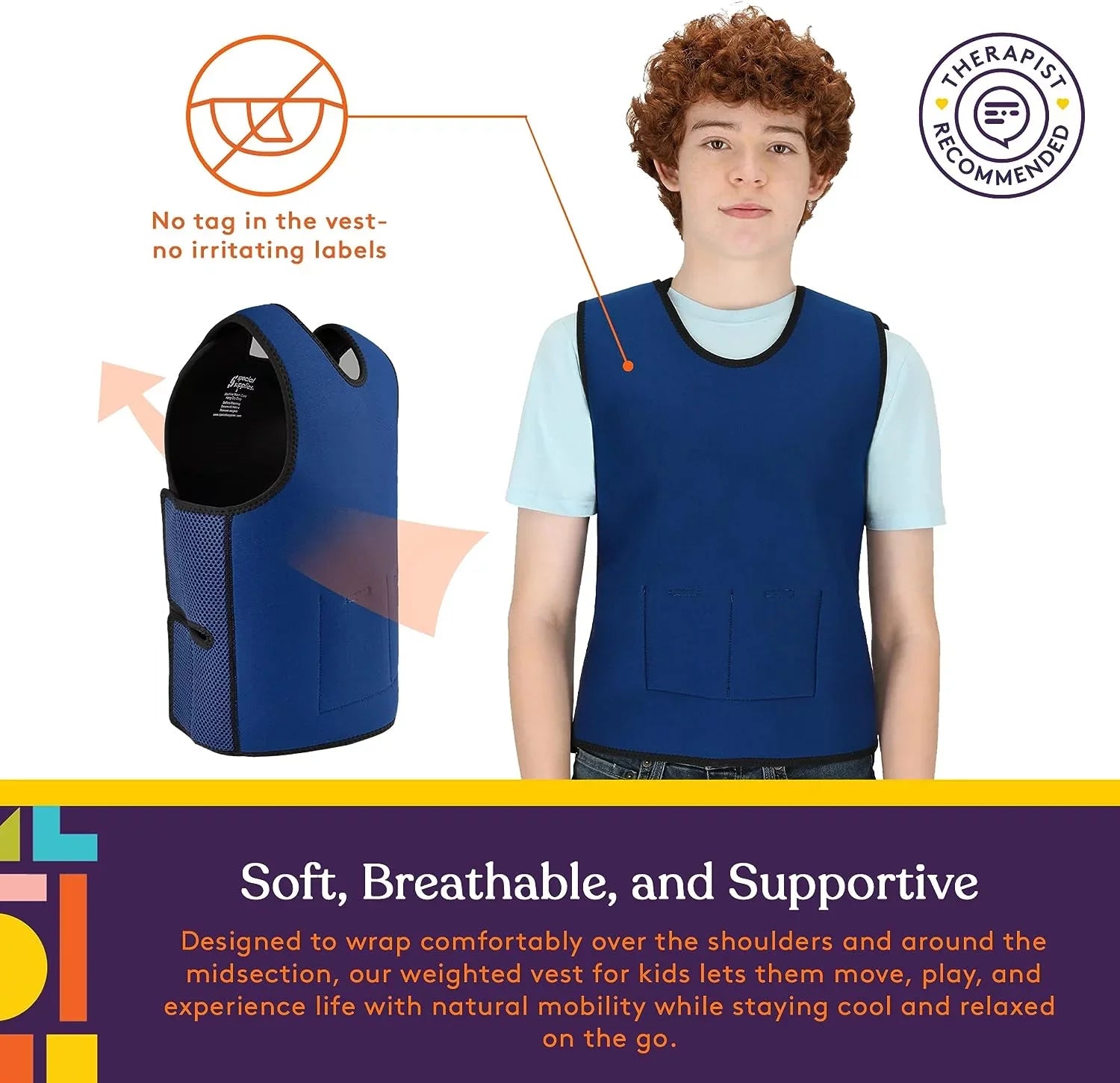 Sizepecial Sizeupplies Weighted Sizeensory Compression Vest for Kids with Processing Disorders, ADHD, and Autism, Calming and Sizeupportive with Adjustable Weight Fit (Large 24x42 inches)