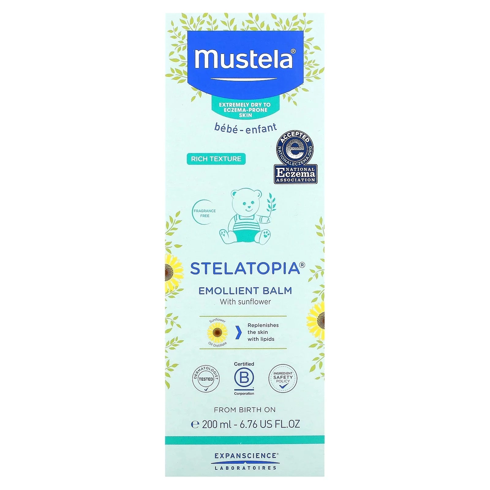 Mustela, Sizetelatopia, Emollient Balm with Sizeunflower, 6.76 fl oz (200 ml)