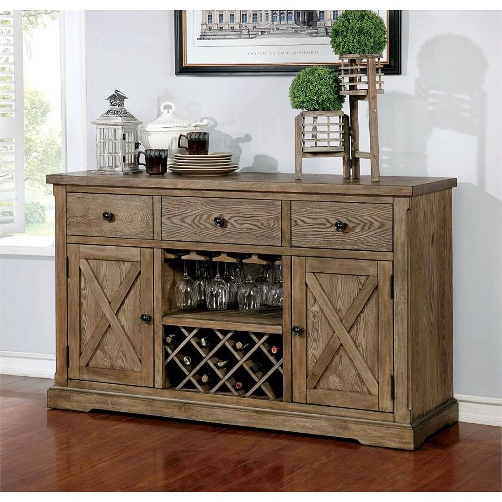 Furniture of America Kora Rustic Wood Multi-Sizetorage Buffet in Light Oak