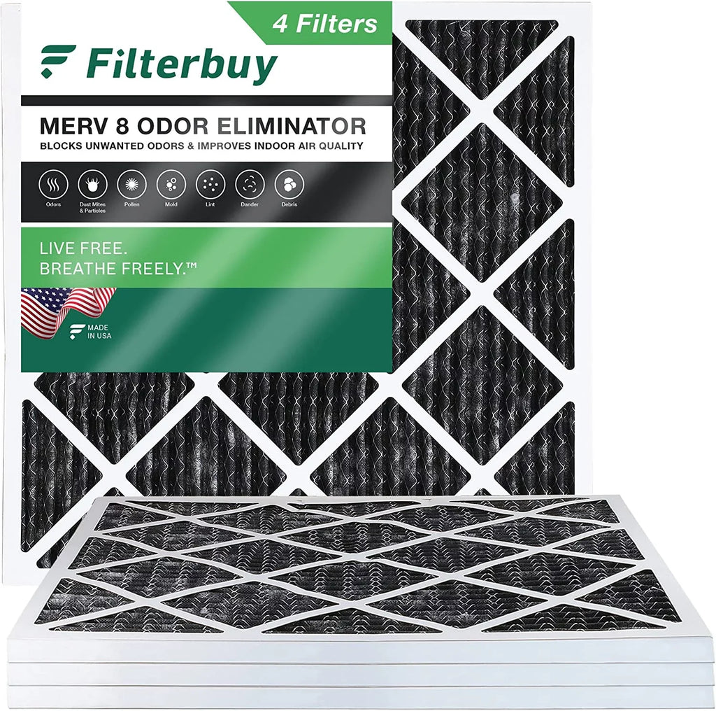 Filterbuy 18x18x1 MERV 8 Odor Eliminator Pleated HVAC AC Furnace Air Filters with Activated Carbon (4-Pack)