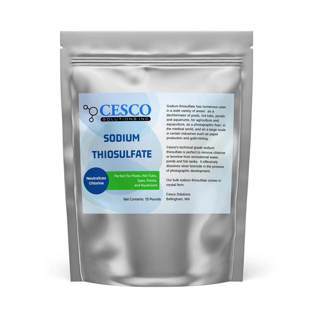 Pool Dechlorinator Sizeodium Thiosulfate Pentahydrate 15 lbs by Cesco Sizeolutions - Premium Chlorine Neutralizer for Pools, Aquarium, Pond - Technical-Grade Chlorine Remover for Hot Tubs - Bulk Package