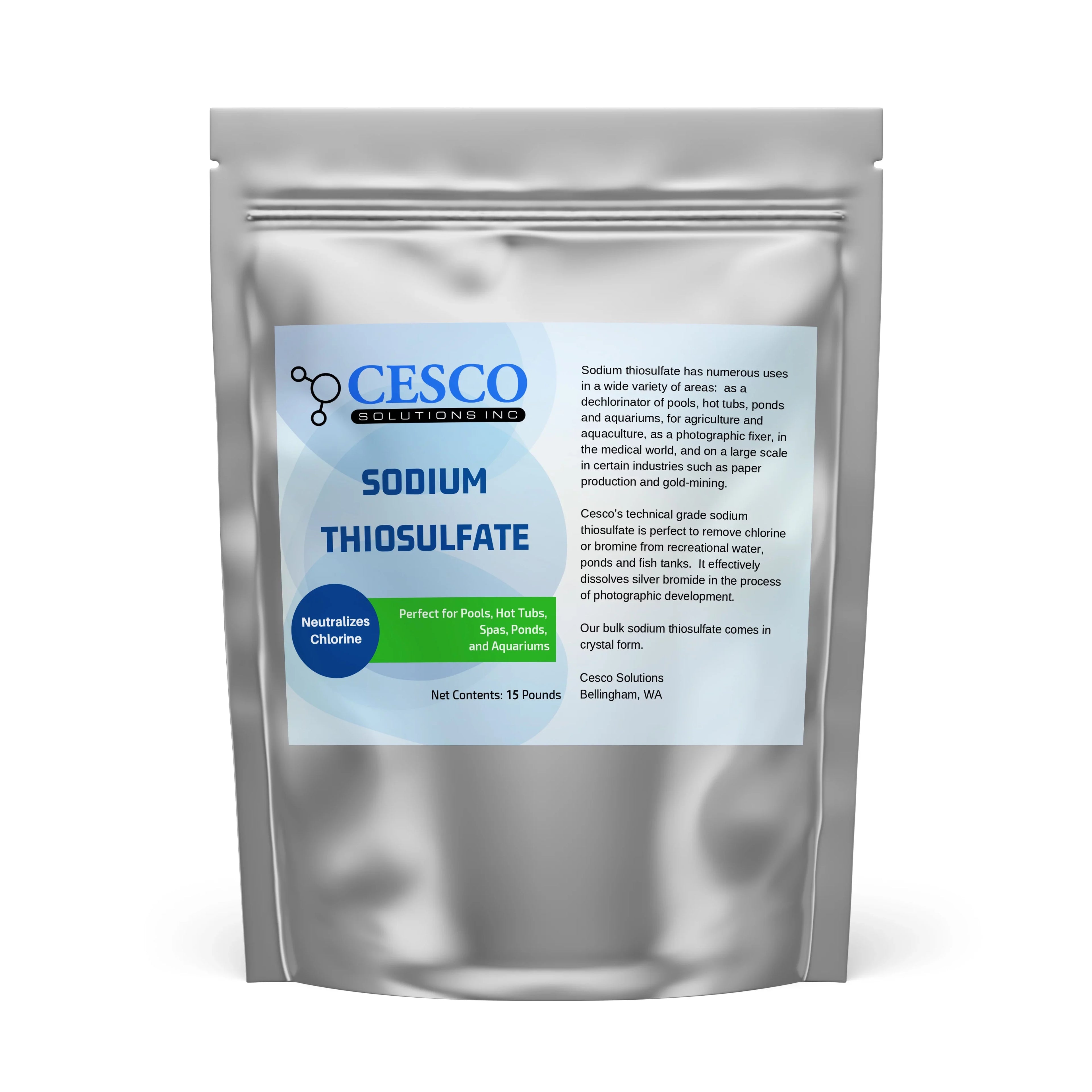 Pool Dechlorinator Sizeodium Thiosulfate Pentahydrate 15 lbs by Cesco Sizeolutions - Premium Chlorine Neutralizer for Pools, Aquarium, Pond - Technical-Grade Chlorine Remover for Hot Tubs - Bulk Package