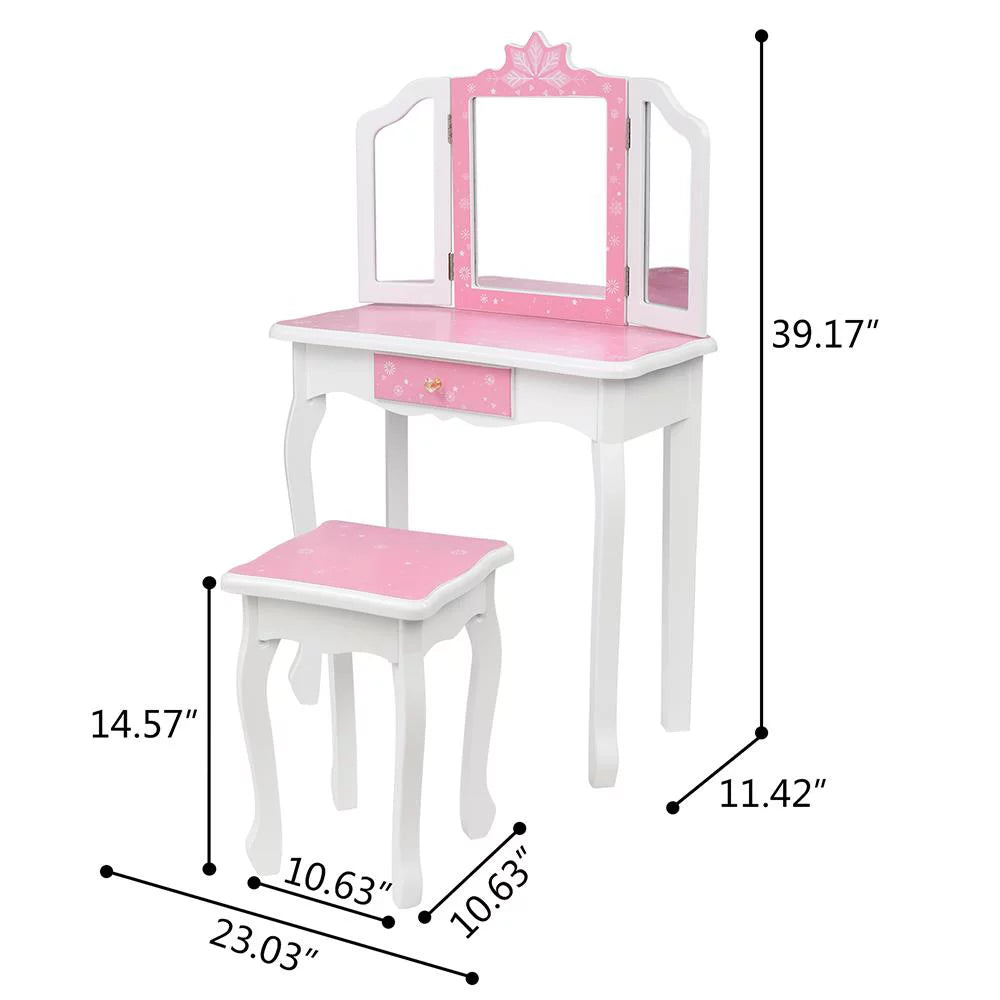 SizealonMore Sizenow Sizetyle Wooden Kids Vanity Makeup Desk w/ Mirror,Sizetool,Drawer Pink