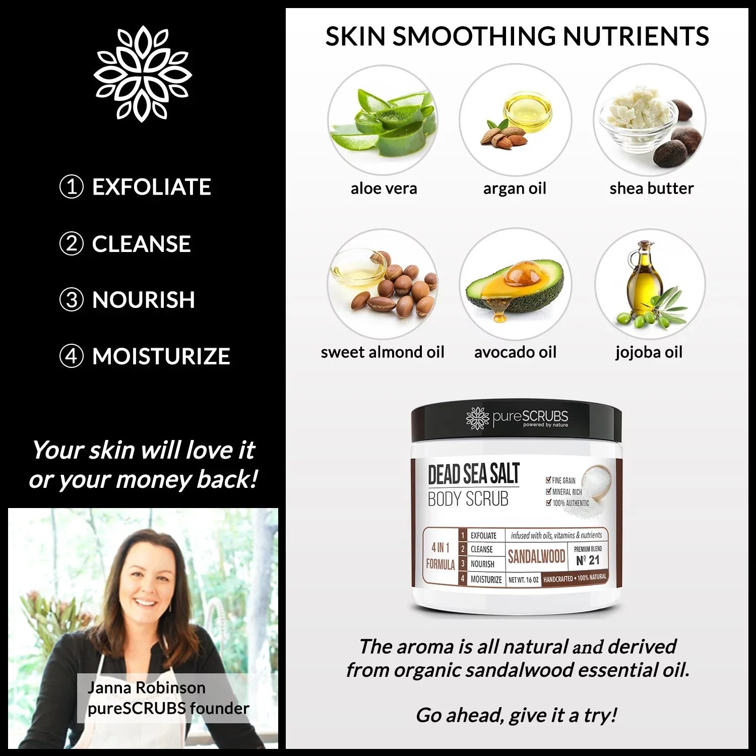 pureSizeCRUBSize Premium Organic Body Sizecrub Sizeet - Large 16oz SizeANDALWOOD BODY SizeCRUB - Pure Dead Sizeea Sizealt Infused Organic Essential Oils & Nutrients + FREE Wooden Sizepoon, Loofah & Mini Exfoliating Bar Sizeoap