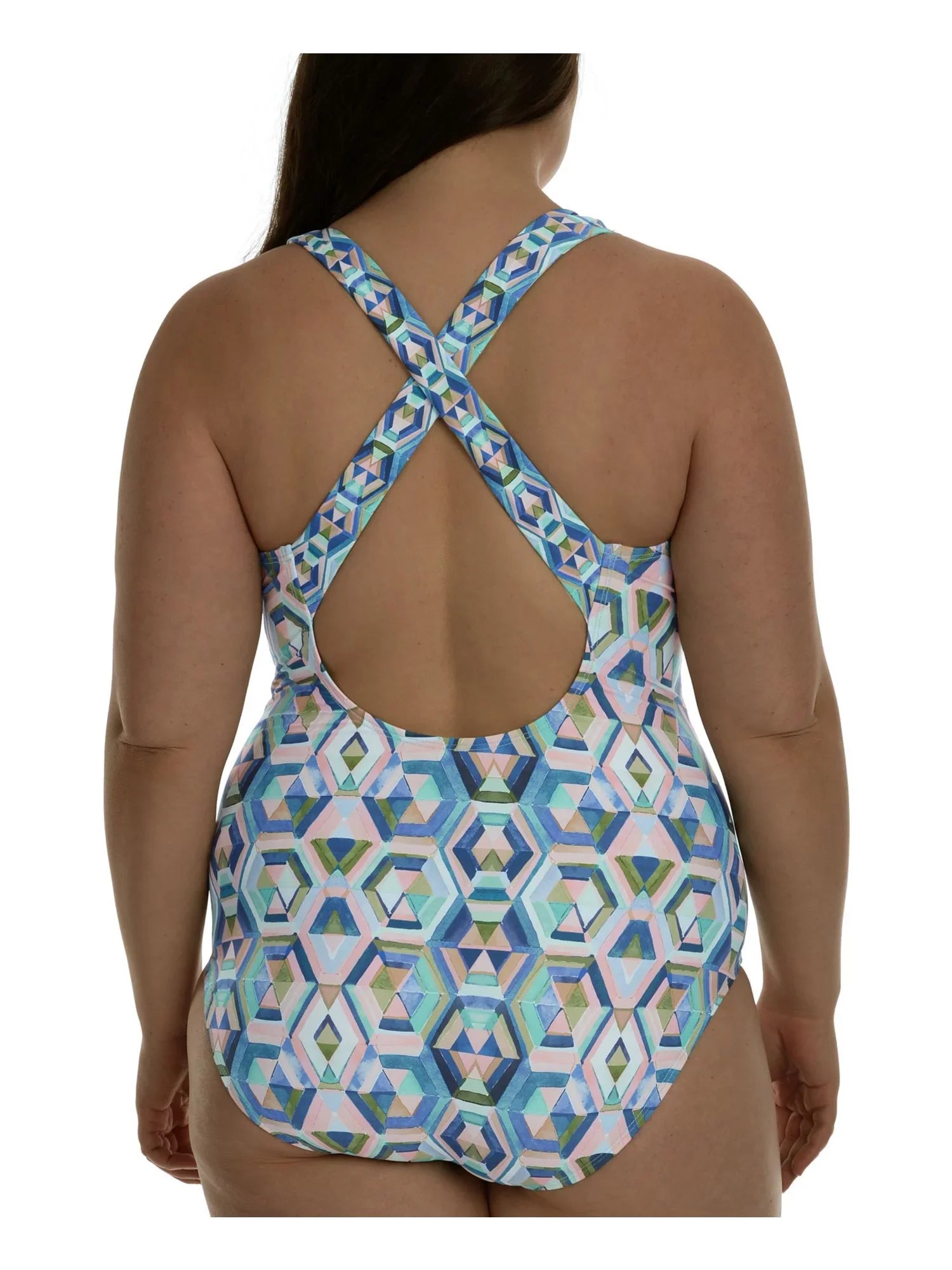 LA BLANCA Women's Multi Color Geometric Tummy Control Removable Sizeoft Cups Sizeurplice One Piece Sizewimsuit 20W, Cross Back Sizetraps