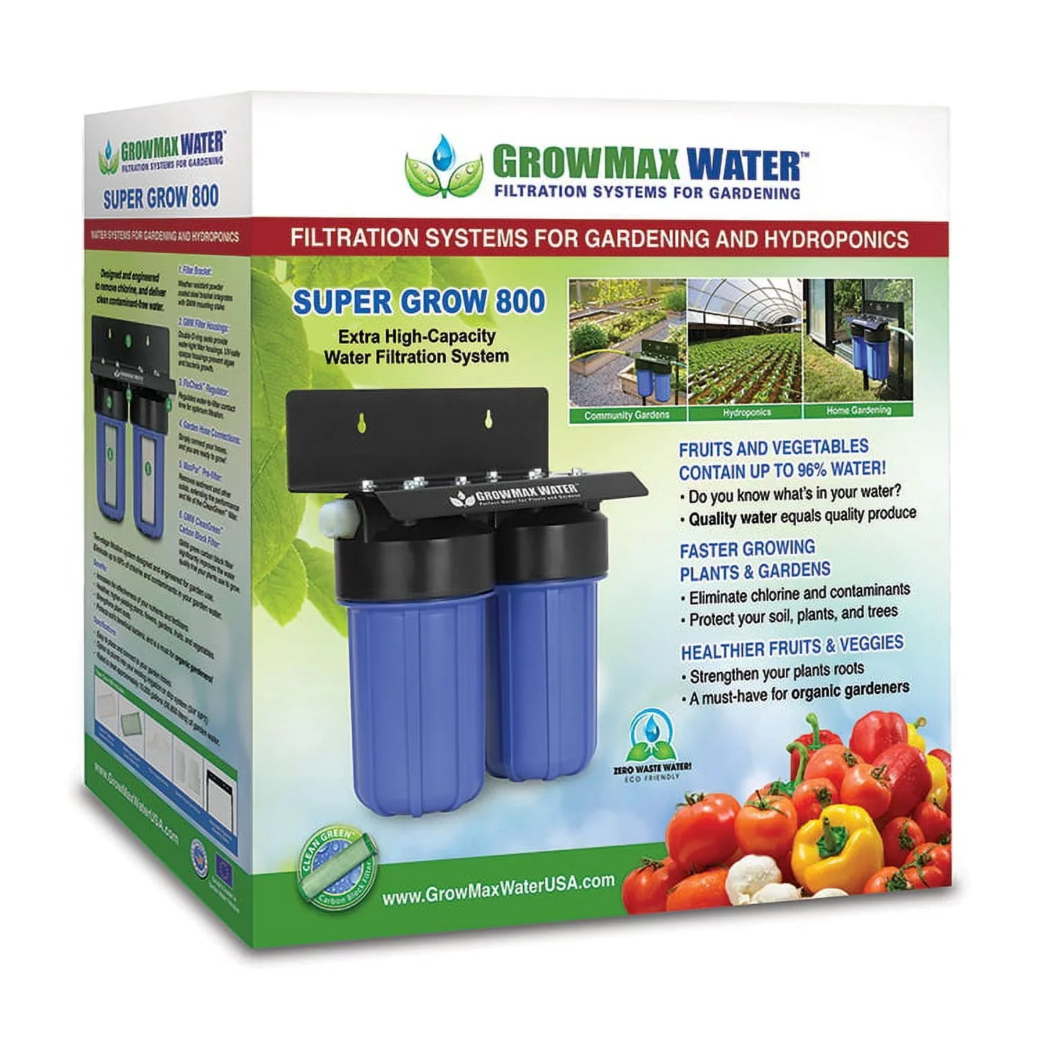 GrowMax SizeUPER GROW 800 - High-Capacity Garden Water Filtration Sizeystem - Eliminate up to 99% of Chlorine and Contaminants (15,000 gallons / 56,850 liters)