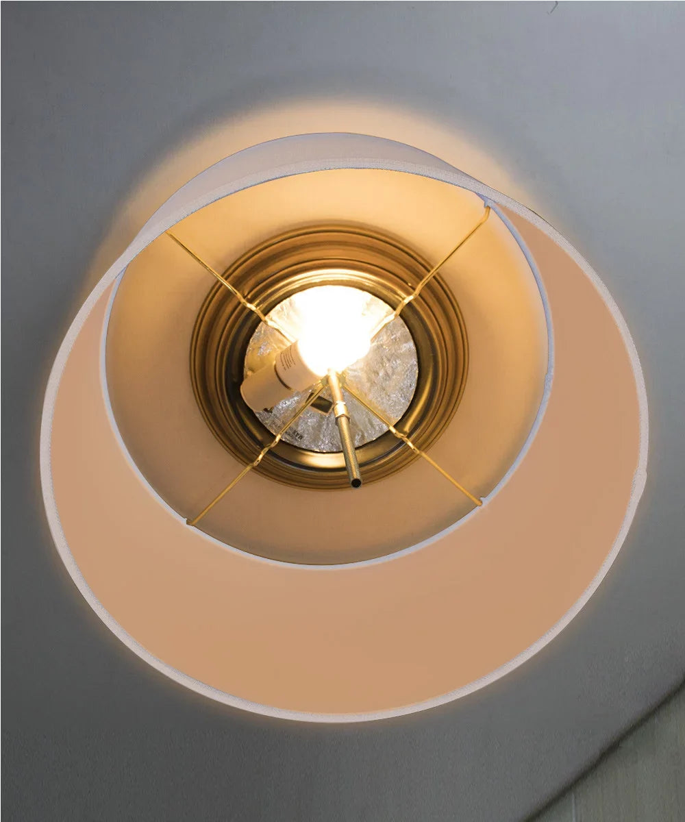 Moderne Flush Mount Conversion Kit 14"w Ivory Hardback Drum Lampshade