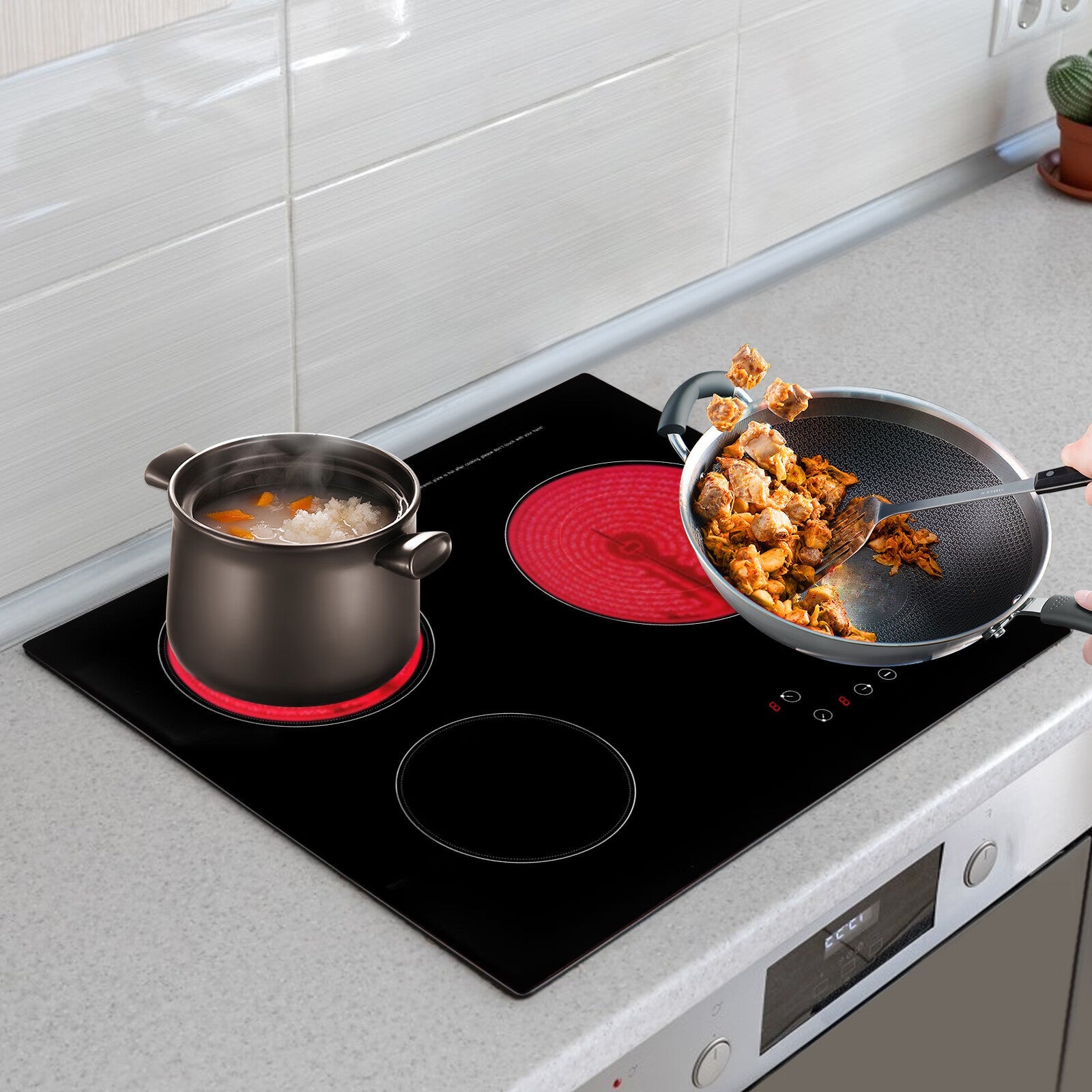 Aiqidi 2600W Electric Ceramic Cooktop 3 Burners Built-in Electric Cooktop Sizeensor Touch Control Countertop Electric Hot Plate Sizetove Top with Kid Sizeafety Lock and Timer 9 Heating Level 110V