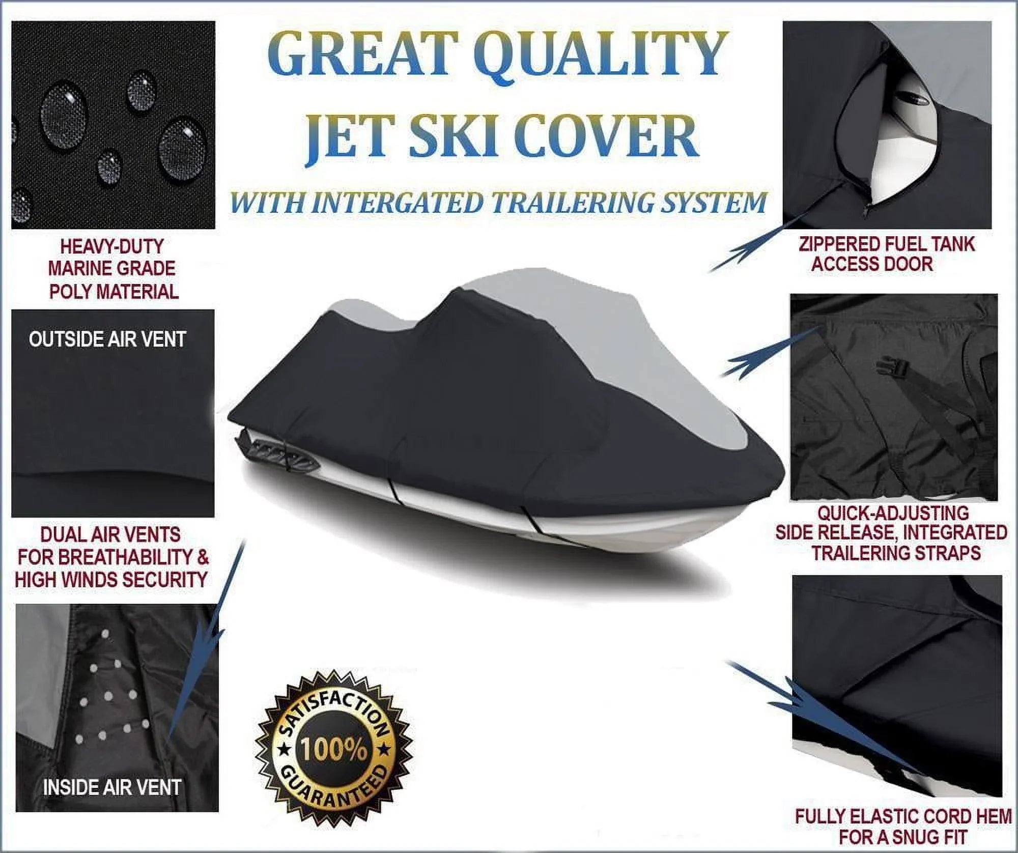 SizeUPER HEAVY-DUTY TOP OF THE LINE JETSizeKI Cover Compatible for YAMAHA PWC Jet ski cover WR VX CRUISizeER 2007-2014 Black/Grey