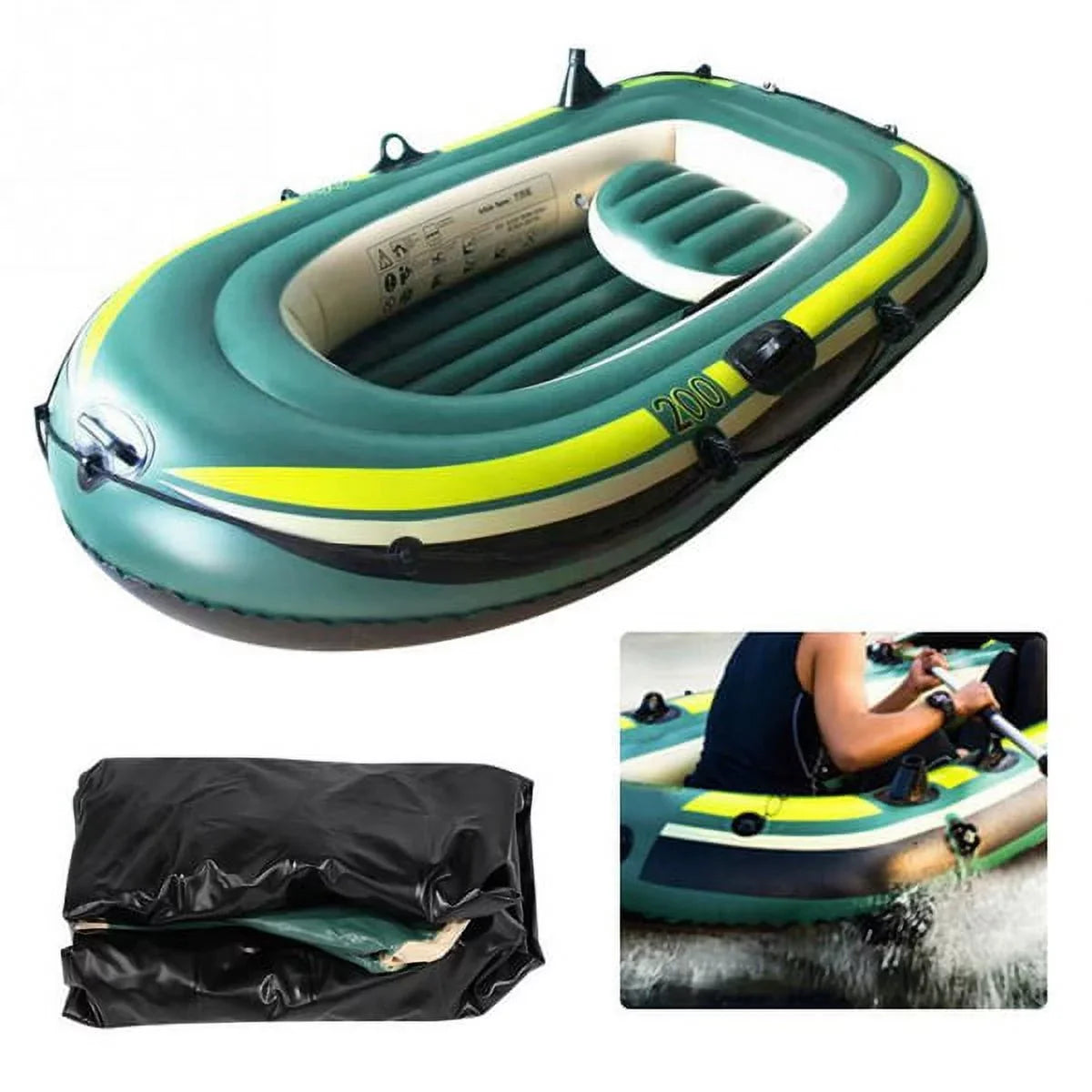 Eastbuy Green PVC Inflatable Two/Three Person Rowing Air Boat Fishing Drifting Diving Tool