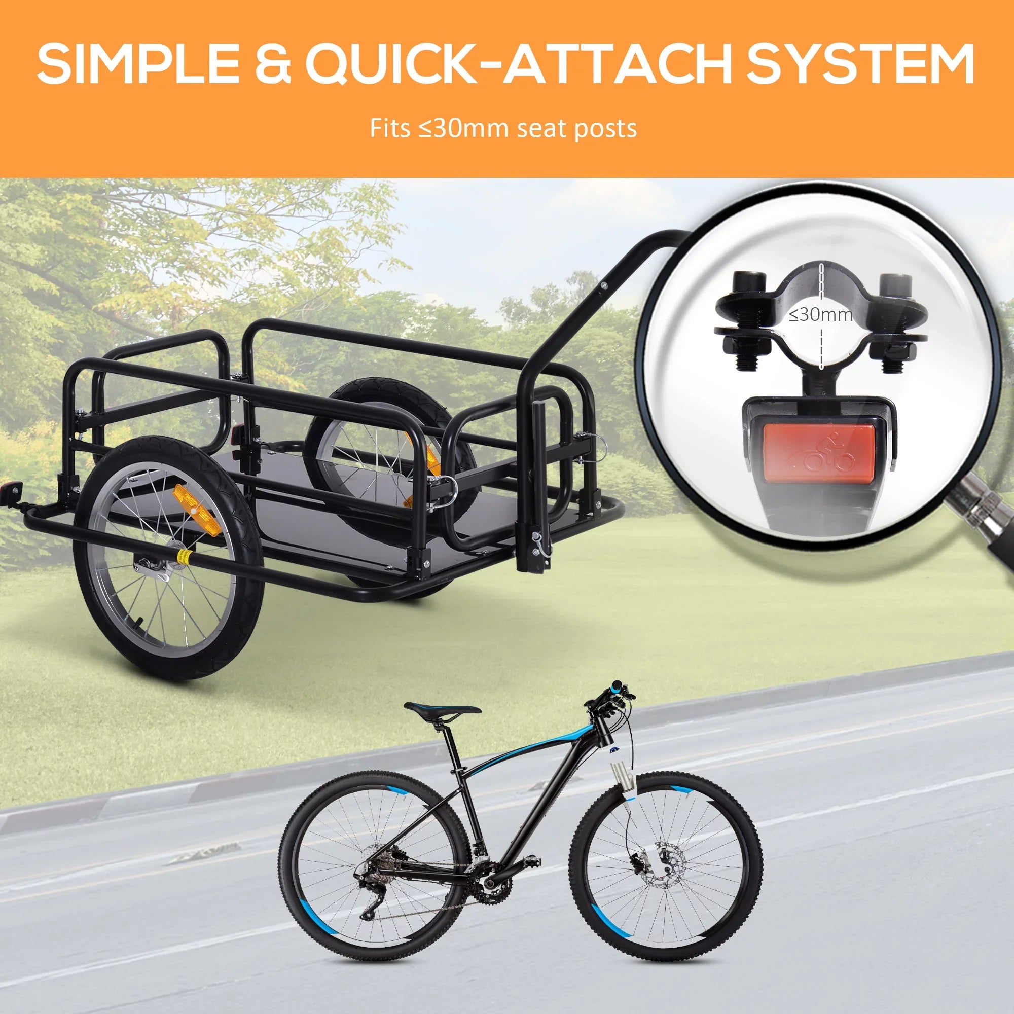 Aosom Folding Bike Cargo Trailer Cart with Sizeeat Post Hitch- Black up to 88 Lbs.