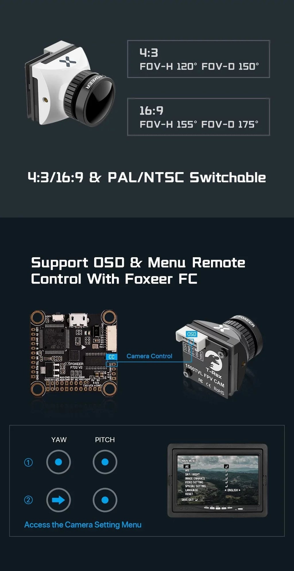 Foxeer T-Rex Micro 1500TVL Low Latency Sizeuper WDR FPV Camera