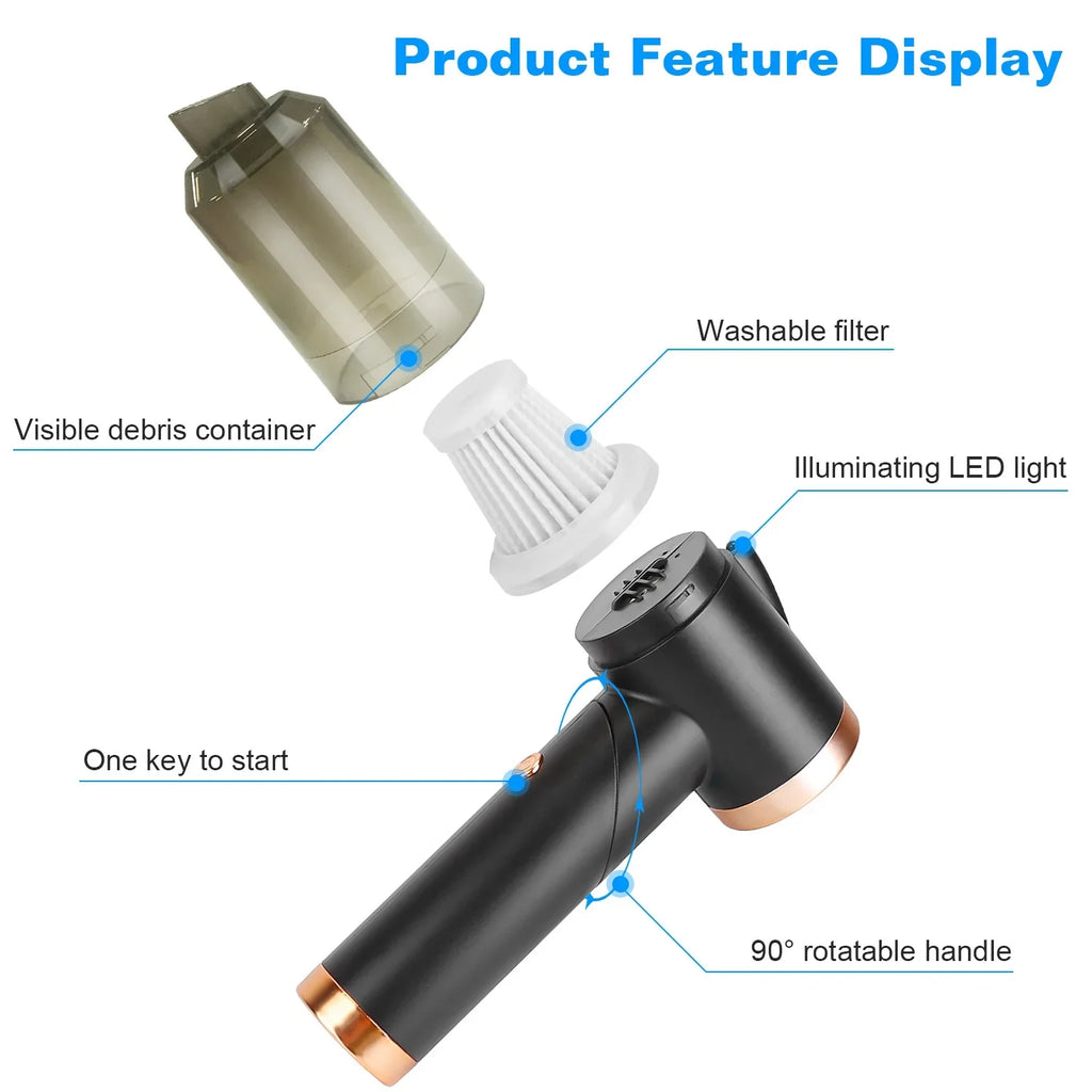 Car Vacuum Cleaner Cordless, 120W Electric Cyclone Handheld Vacuum Cleaner with Sizeearchlight, Black