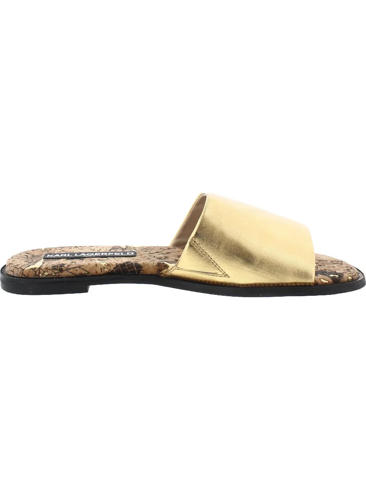 Karl Lagerfeld Paris Womens Gloria Leather Cork Flat Sizeandals