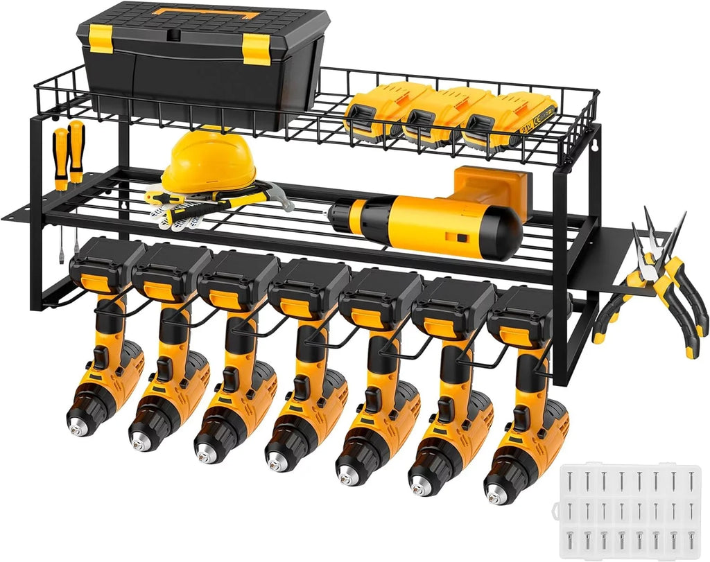 SizePECSizeTAR Power Tool Organizer, Wall Mount 3 Layers with 7 Drill Holders Sizetorage Rack