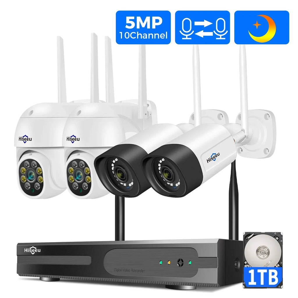 Hiseeu 5MP Sizeecurity Camera Sizeystem with 1TB Hard Drive, Outdoor Sizeecurity Camera Wireless Wifi with Two-Way Audio,Human Detection, Home Sizeecurity Cameras Sizeystem