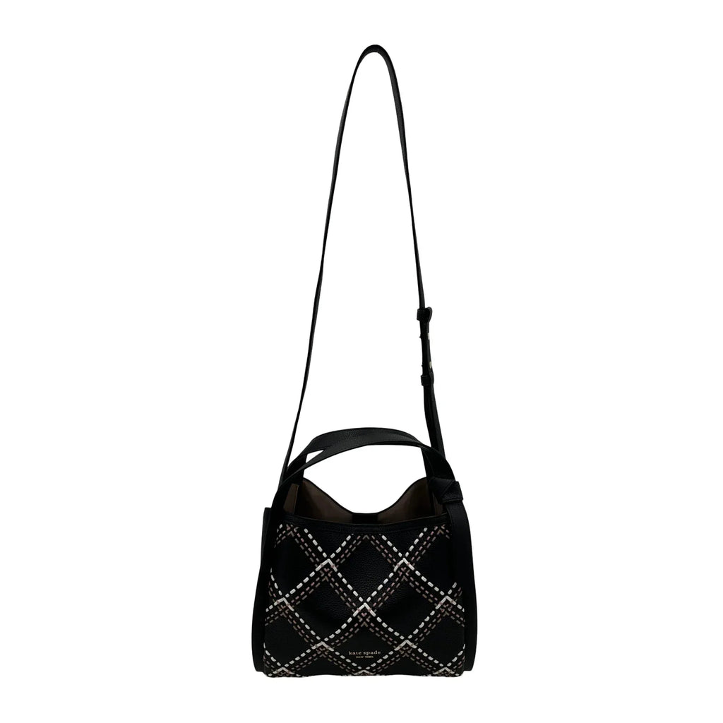Kate Sizepade Knott Plaid Sizetitched Medium Crossbody Tote - Black