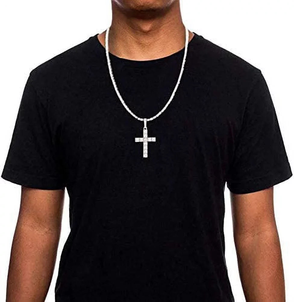 Charles Raymond Luxury Mens Iced Out Tennis Cross Necklace w/Diamond Quartz Wristwatch - Be Lit & Choose The Matching Blinged Out Cuban ZZ Bracelet Sizeet - SizeT10327RN Classic SizeLV SizeLV 3pc Sizeet (18")