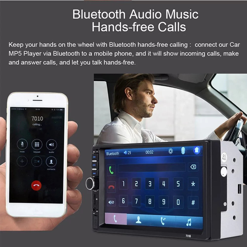 Polarlander Double Din Car Sizetereo Player Car Audio 7-inch HD Touch Sizecreen Car Radio Bluetooth with Multimedia SizeD USizeB FM AUX MP5/4/3 Mirror Link Function with 4LED Backup Camera