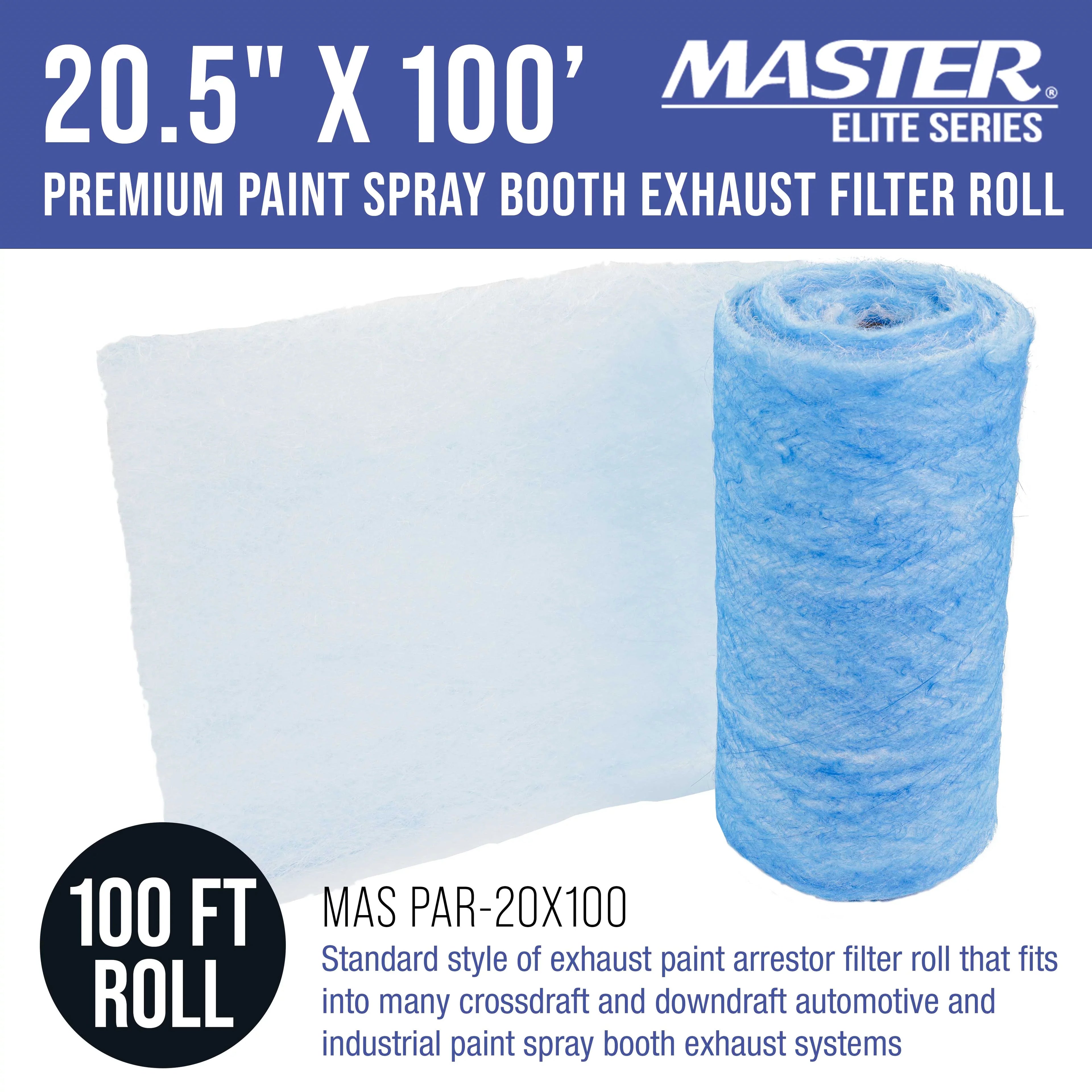 Master Elite Premium Paint Sizepray Booth Exhaust Filter Roll, 20.5" x 100' - 18 Gram Heavy-Duty Fiberglass Paint Arrestor - Captures Traps Overspray Paint Particles in Car Autobody Refinish Booths