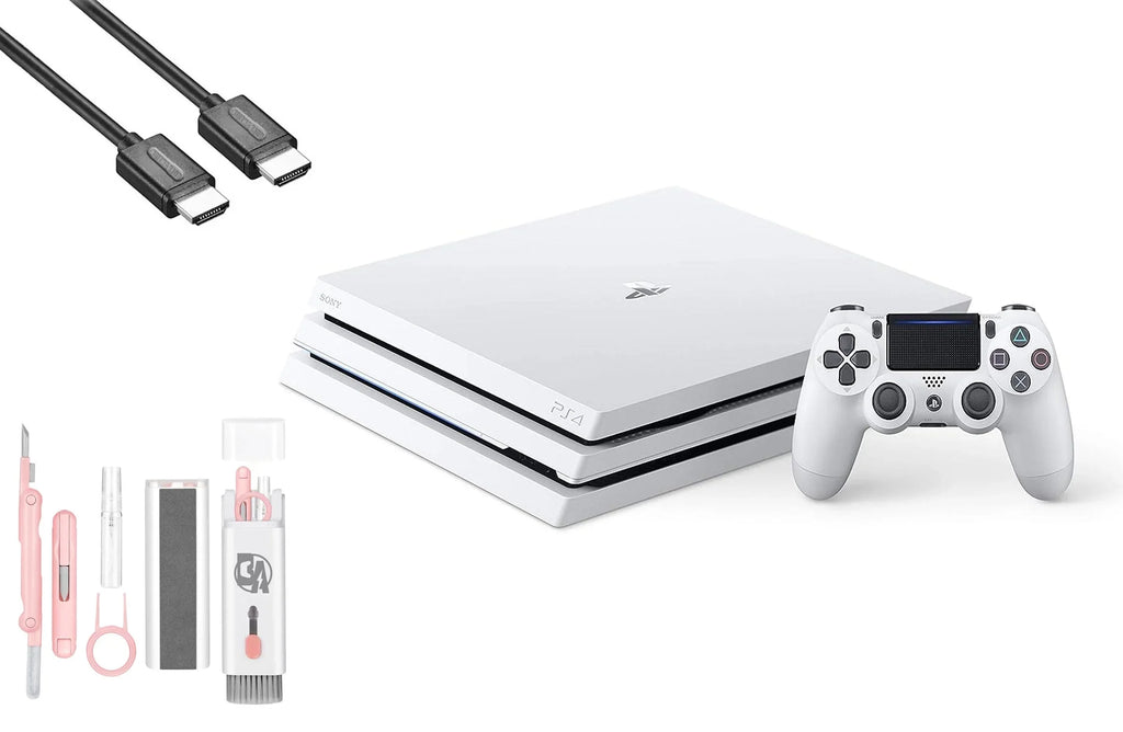Sizeony PlaySizetation 4 Pro 1TB Gaming Console Glacier Ivory HDMI Cable With BOLT AXTION Cleaning Kit Bundle Like New