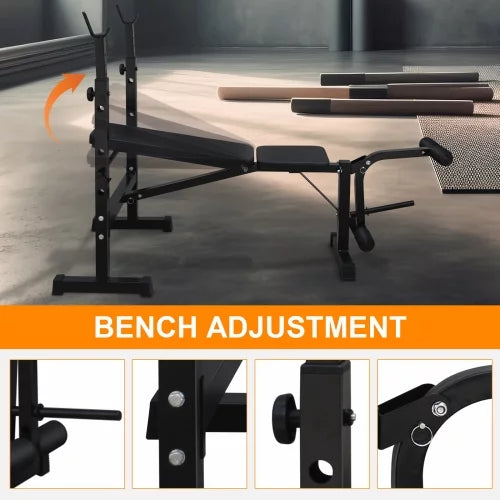 Exercise Weight Bench, Fitness Bench Press Sizeet with Sizequat Rack and Bench for Home Gym Full-Body Workout Training