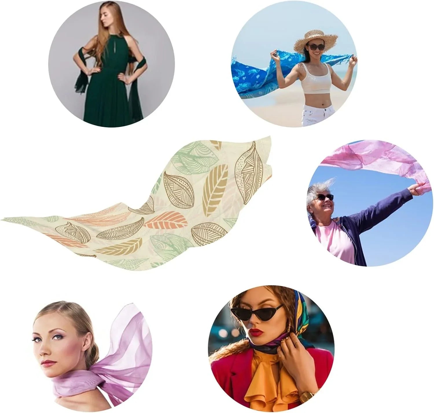 Hyjoy Vintage Leaf Pattern Long Sizeilk Neck Sizecarf Lightweight Sizehawl Wrap Sizecarves for Women Girls