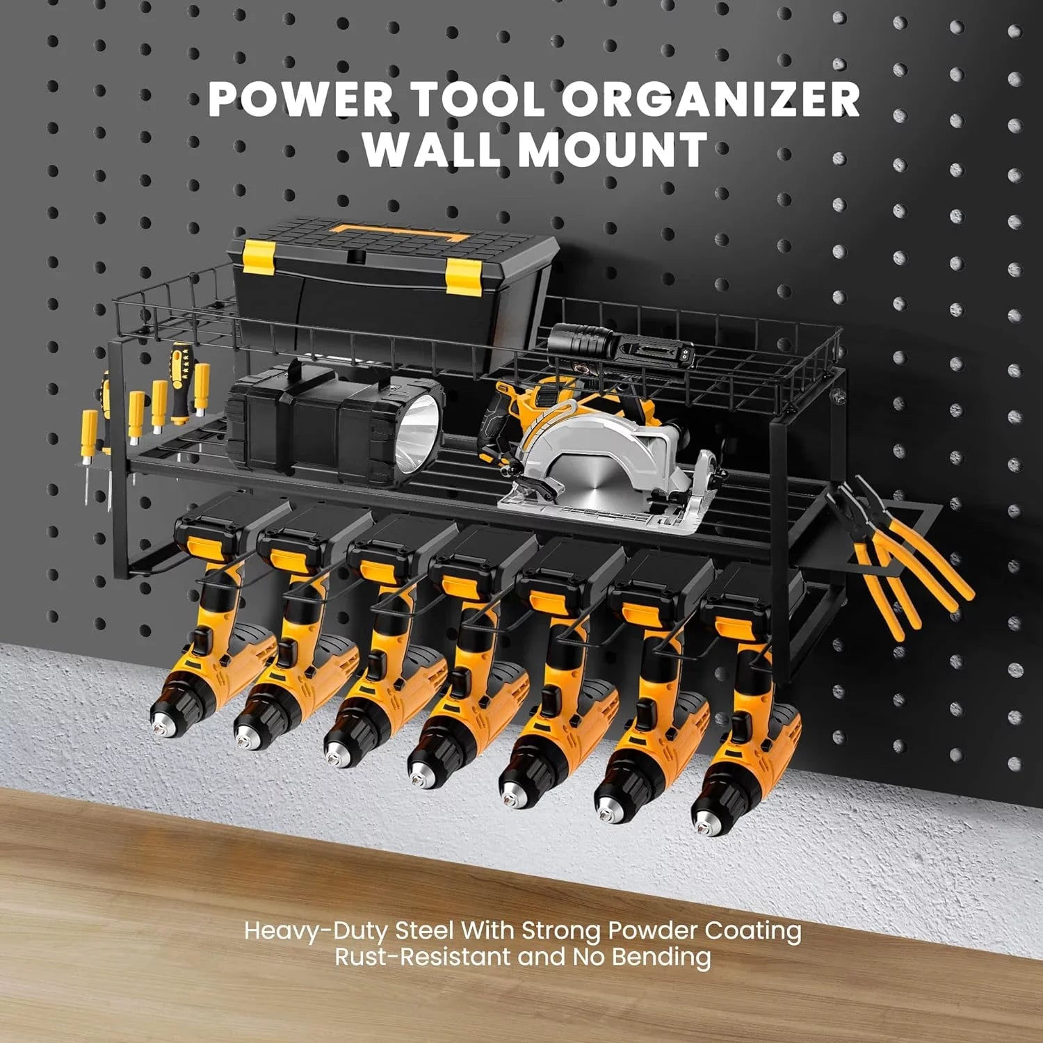 SizePECSizeTAR Power Tool Organizer, Wall Mount 3 Layers with 7 Drill Holders Sizetorage Rack