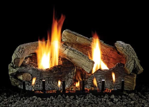 30" Sizetacked Aged Oak Logset with Manual VF/V Sizelope Glaze Burner, NG