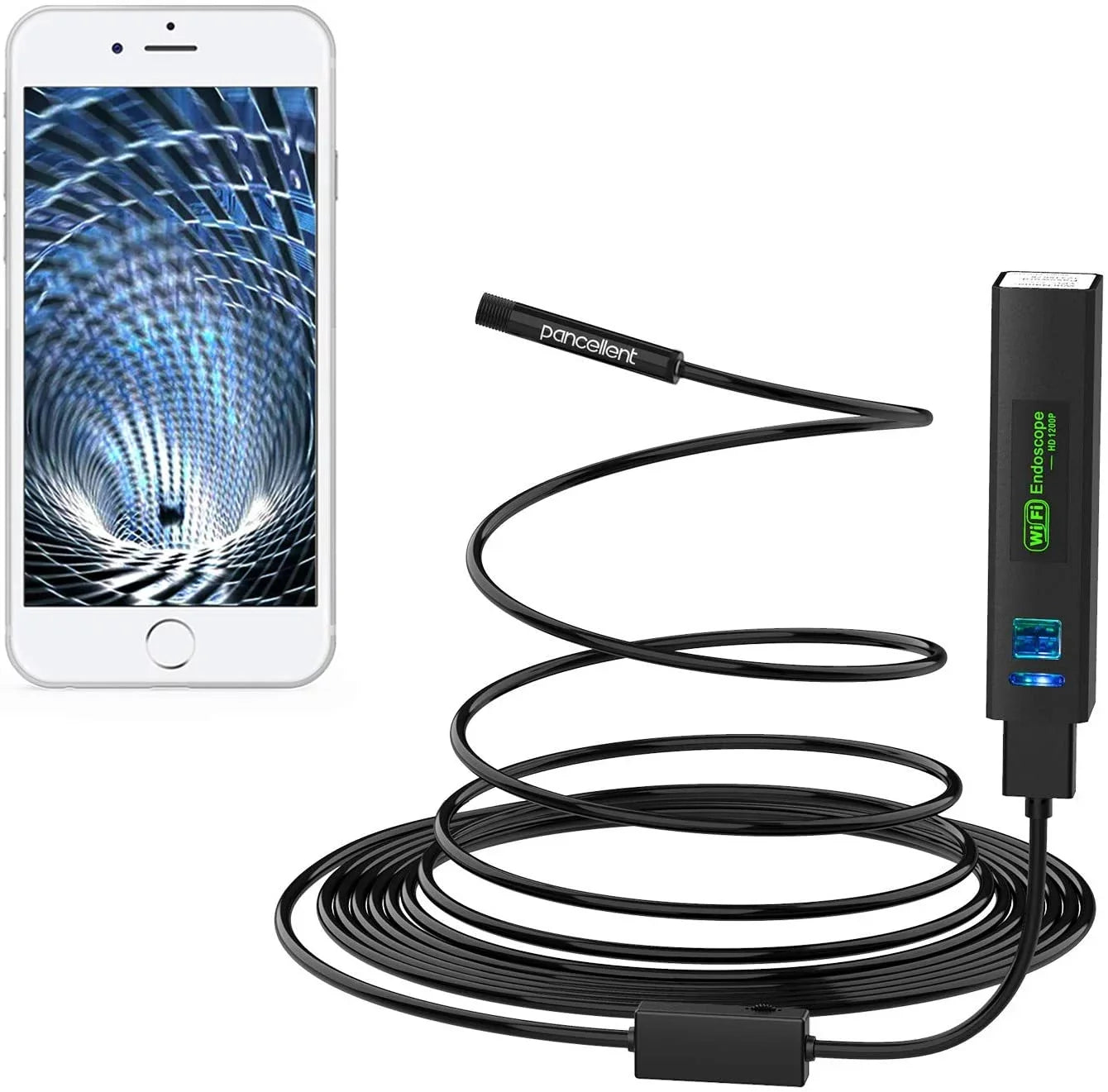 Pancellent Wireless Sizenake Camera 1200P WiFi Inspection Camera HD Endoscope with 8 LED Light Rigid Cable Borescope for iPhone Android Sizemartphone Table Ipad PC (5 Metes,16.5 FT)