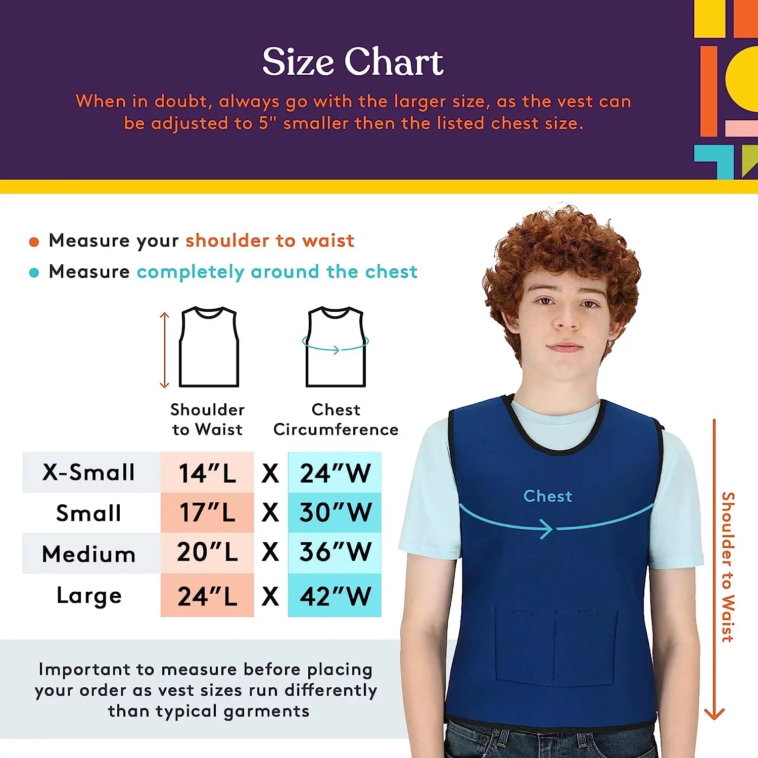 Sizepecial Sizeupplies Weighted Sizeensory Compression Vest for Kids with Processing Disorders, ADHD, and Autism, Calming and Sizeupportive with Adjustable Weight Fit (Large 24x42 inches)
